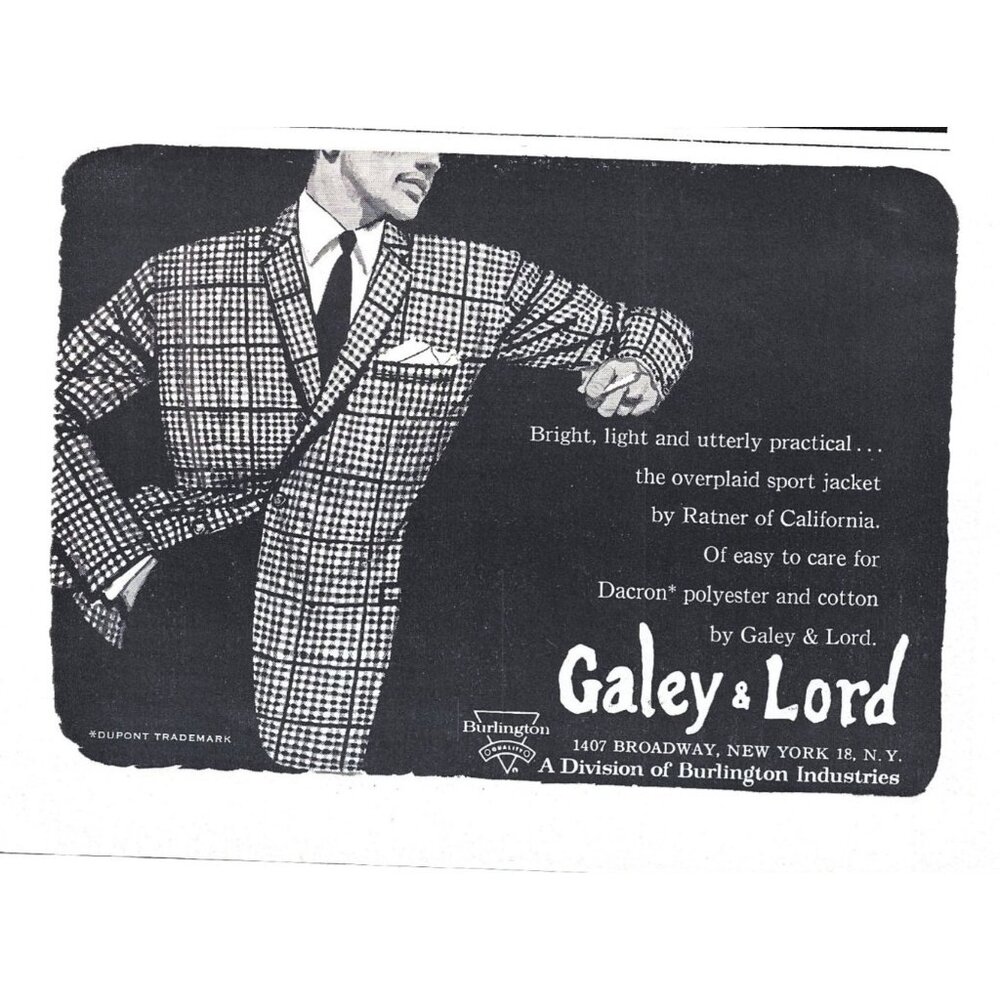 Vintage Galey Lord Overplaid Sport Jacket Ratner Of California 1960s Print Ad